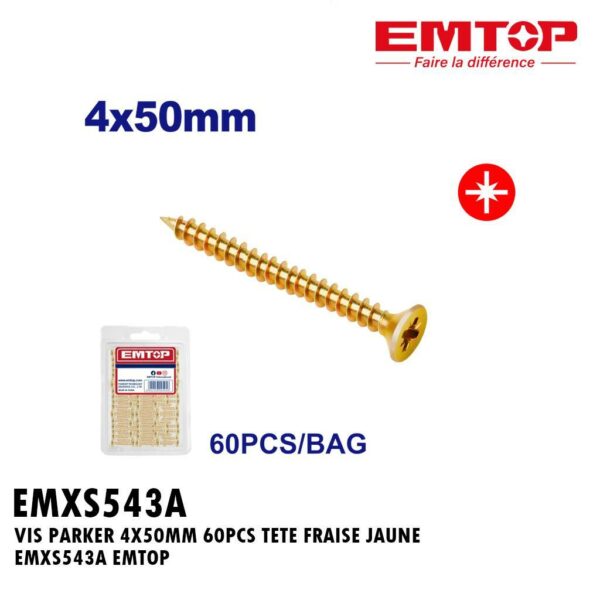 VIS PARKER 4X50MM 60PCS TETE FRAISE JAUNE EMXS543A EMTOP