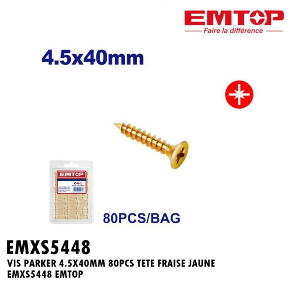 VIS PARKER 4.5X40MM 80PCS TETE FRAISE JAUNE EMXS5448 EMTOP