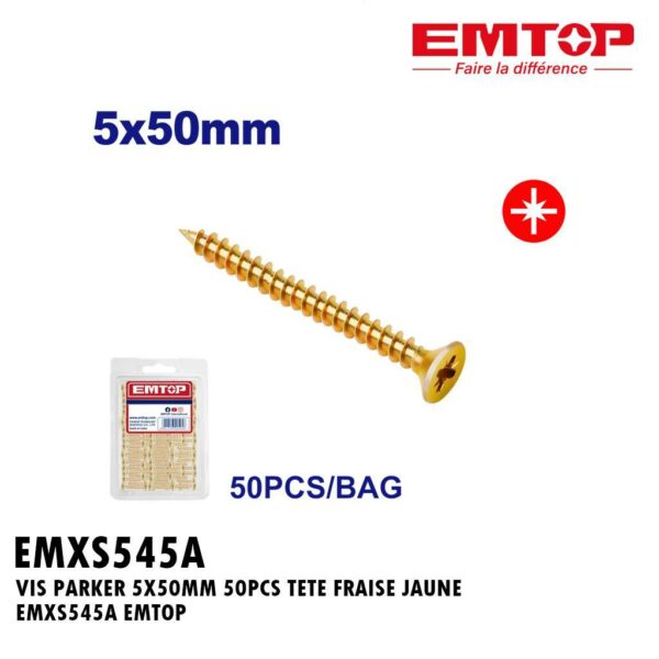 VIS PARKER 5X50MM 50PCS TETE FRAISE JAUNE EMXS545A EMTOP