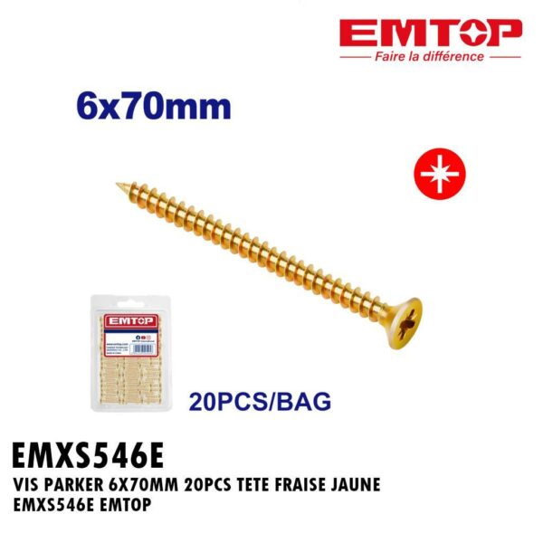 VIS PARKER 6X70MM 20PCS TETE FRAISE JAUNE EMXS546E EMTOP