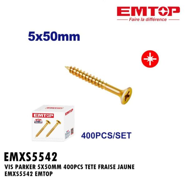 VIS PARKER 5X50MM 400PCS TETE FRAISE JAUNE EMXS5542 EMTOP