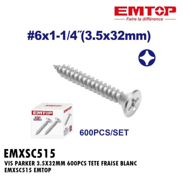 VIS PARKER 3.5X32MM 600PCS TETE FRAISE BLANC EMXSC515 EMTOP