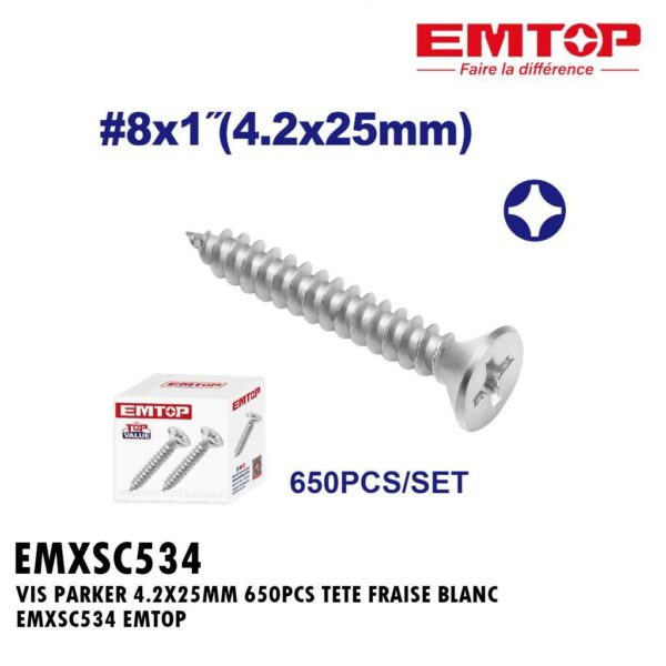 VIS PARKER 4.2X25MM 650PCS TETE FRAISE BLANC EMXSC534 EMTOP
