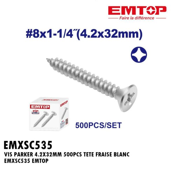 VIS PARKER 4.2X32MM 500PCS TETE FRAISE BLANC EMXSC535 EMTOP