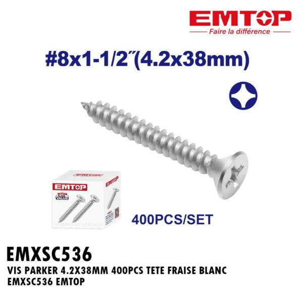 VIS PARKER 4.2X38MM 400PCS TETE FRAISE BLANC EMXSC536 EMTOP