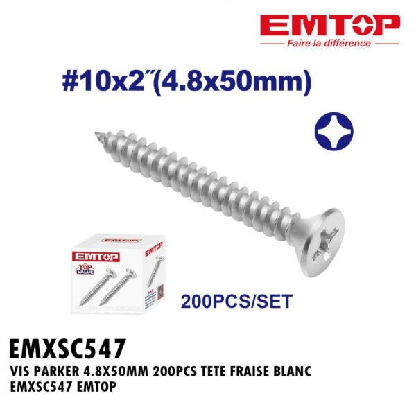 VIS PARKER 4.8X50MM 200PCS TETE FRAISE BLANC EMXSC547 EMTOP
