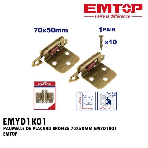 PAUMELLE DE PLACARD BRONZE 70X50MM EMYD1K01 EMTOP