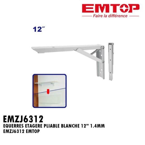 EQUERRES ETAGERE PLIABLE BLANCHE 12" 1.4MM EMZJ6312 EMTOP