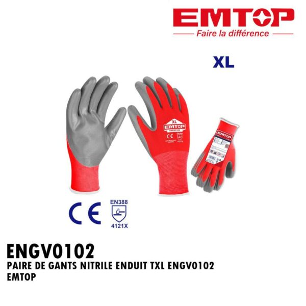 PAIRE DE GANTS NITRILE ENDUIT TXL ENGV0102 EMTOP