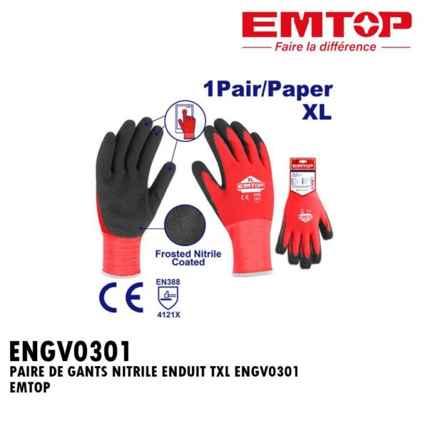 PAIRE DE GANTS NITRILE ENDUIT TXL ENGV0301 EMTOP