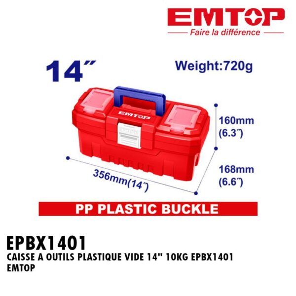 CAISSE A OUTILS PLASTIQUE VIDE 14" 10KG EPBX1401 EMTOP