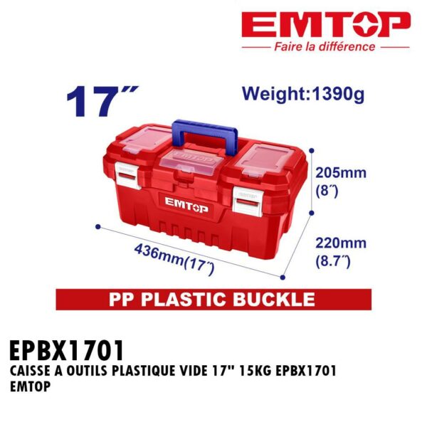 CAISSE A OUTILS PLASTIQUE VIDE 17" 15KG EPBX1701 EMTOP