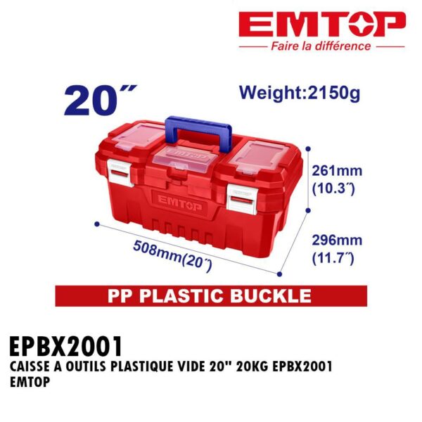CAISSE A OUTILS PLASTIQUE VIDE 20" 20KG EPBX2001 EMTOP