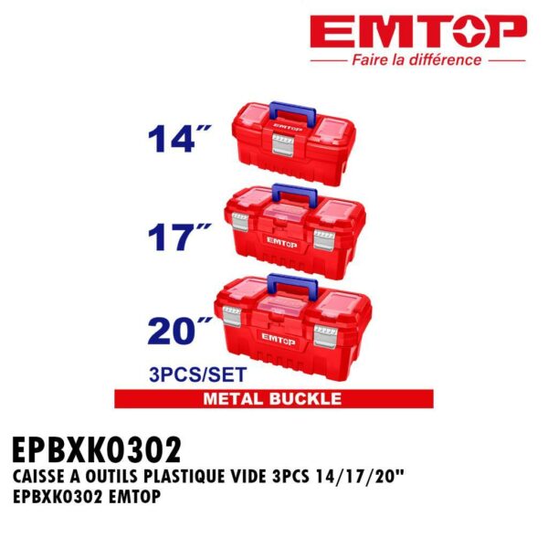 CAISSE A OUTILS PLASTIQUE VIDE 3PCS 14/17/20" EPBXK0302 EMTOP