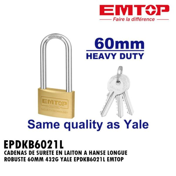 CADENAS DE SURETE EN LAITON A HANSE LONGUE ROBUSTE 60MM 432G YALE EPDKB6021L EMTOP