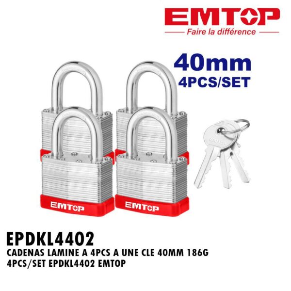 CADENAS LAMINE A 4PCS A UNE CLE 40MM 186G 4PCS/SET EPDKL4402 EMTOP