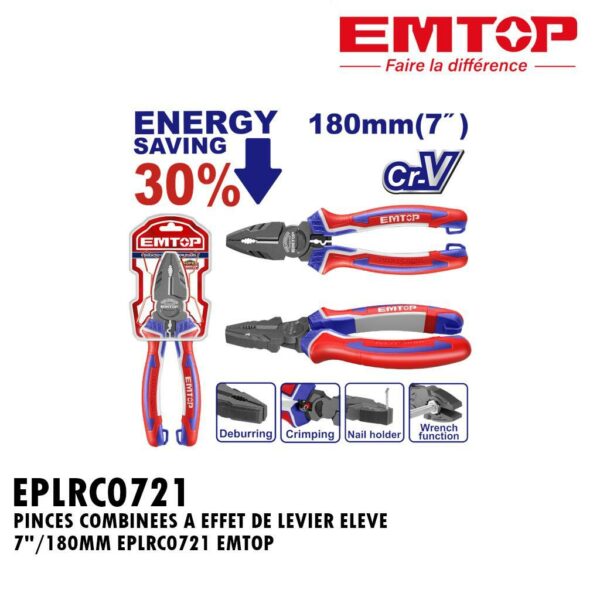 PINCES COMBINEES A EFFET DE LEVIER ELEVE 7"/180MM EPLRC0721 EMTOP