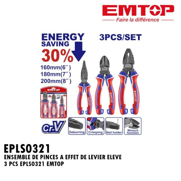 ENSEMBLE DE PINCES A EFFET DE LEVIER ELEVE 3 PCS EPLS0321 EMTOP