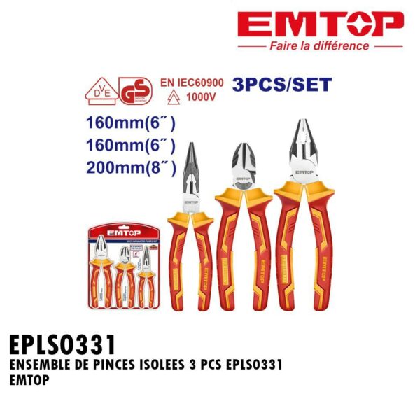 ENSEMBLE DE PINCES ISOLEES 3 PCS EPLS0331 EMTOP