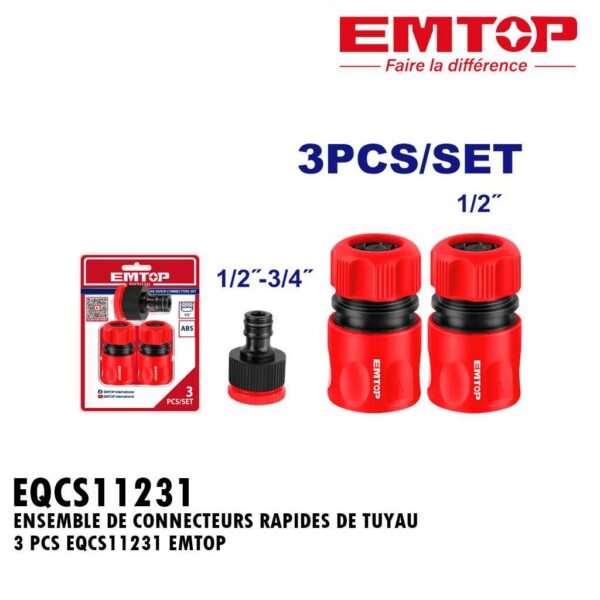ENSEMBLE DE CONNECTEURS RAPIDES DE TUYAU 3 PCS EQCS11231 EMTOP