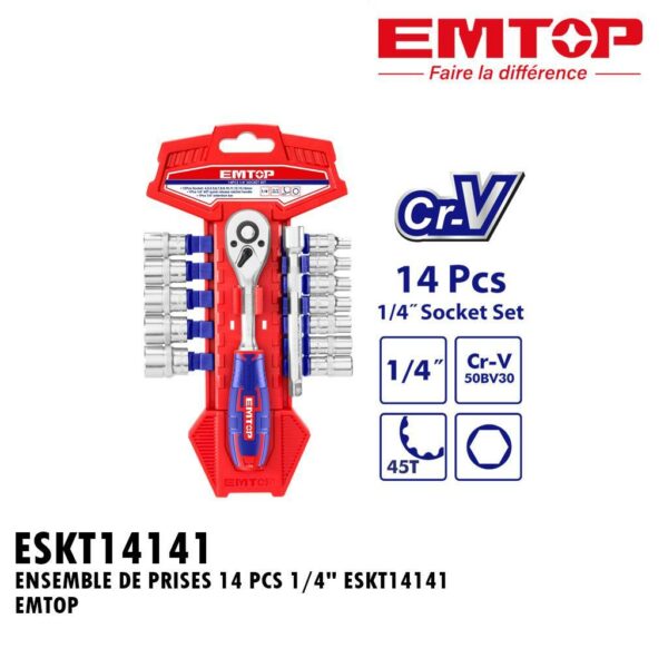 ENSEMBLE DE PRISES 14 PCS 1/4" ESKT14141 EMTOP