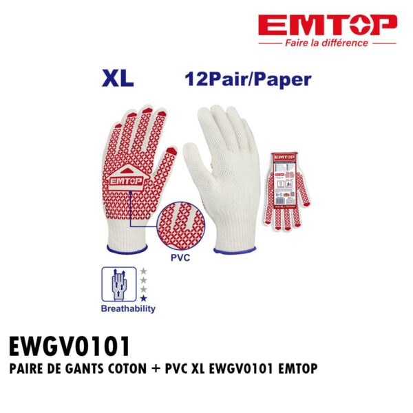 PAIRE DE GANTS COTON + PVC XL EWGV0101 EMTOP