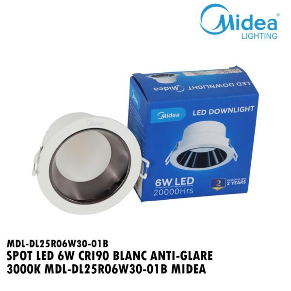 SPOT LED 6W CRI90 BLANC ANTI-GLARE 3000K MDL-DL25R06W30-01B MIDEA