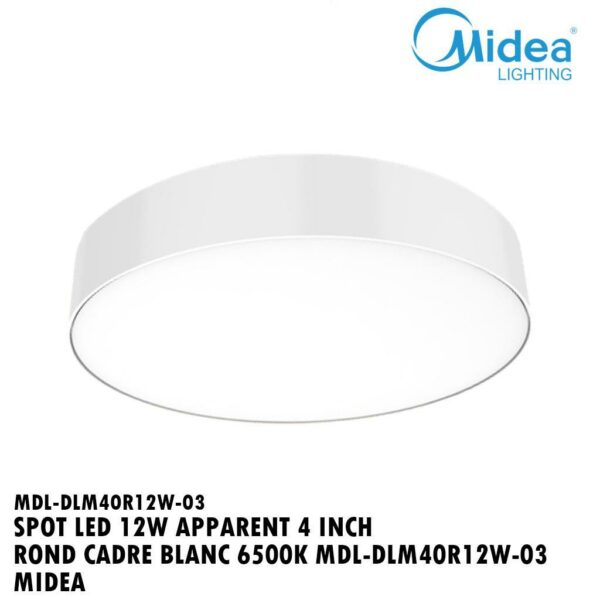 SPOT LED 12W APPARENT 4" ROND CADRE BLANC 6500K MIDEA