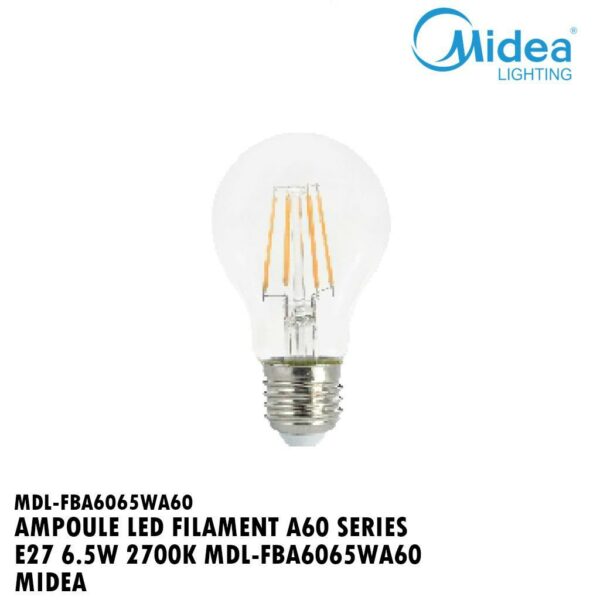 AMPOULE LED FILAMENT A60 SERIES E27 6.5W 2700K MDL-FBA6065WA60 MIDEA