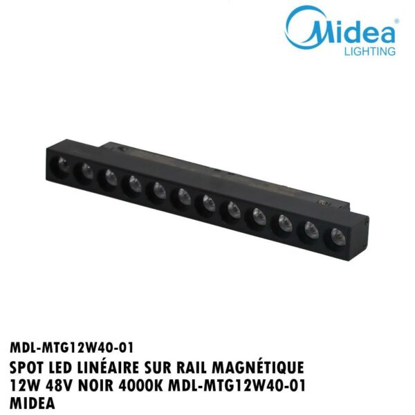 SPOT LED LINÉAIRE SUR RAIL MAGNÉTIQUE 12W 48V NOIR 4000K MDL-MTG12W40-01 MIDEA