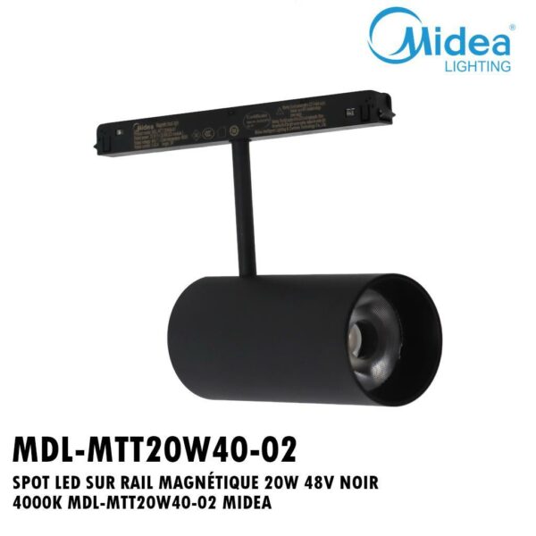 SPOT LED SUR RAIL MAGNÉTIQUE 20W 48V NOIR 4000K MDL-MTT20W40-02 MIDEA
