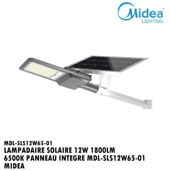 LAMPADAIRE SOLAIRE 12W 1800LM 6500K PANNEAU INTEGRE MDL-SLS12W65-01 MIDEA