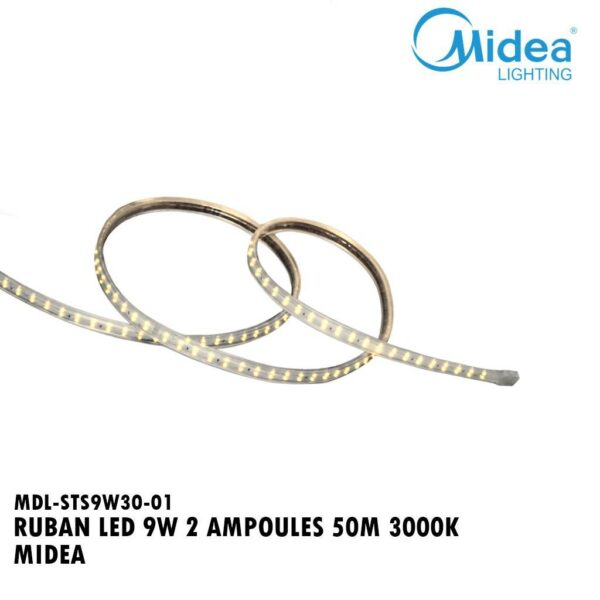 RUBAN LED 9W 2 AMPOULES 50M 3000K MIDEA