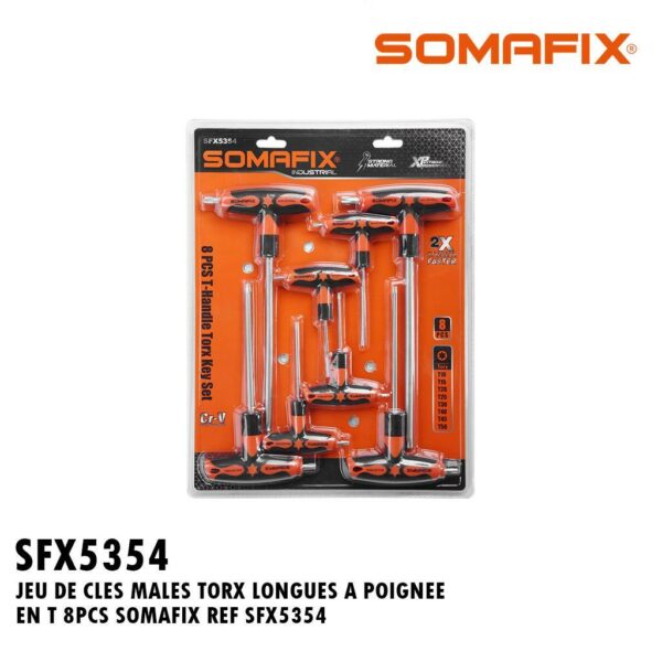 JEU DE CLES MALES TORX LONGUES A POIGNEE EN T 8PCS SOMAFIX REF SFX5354