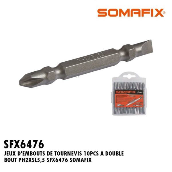 JEUX D'EMBOUTS DE TOURNEVIS 10PCS A DOUBLE BOUT PH2XSL5.5 SFX6476 SOMAFIX