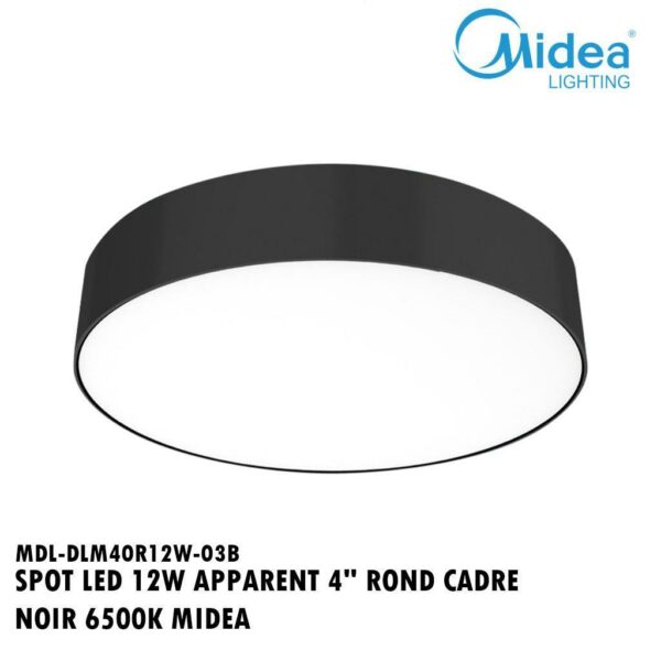 SPOT LED 12W APPARENT 4" ROND CADRE NOIR 6500K MIDEA