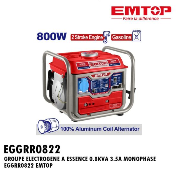 GROUPE ELECTROGENE A ESSENCE 0.8KVA 3.5A MONOPHASE EGGRR0822 EMTOP