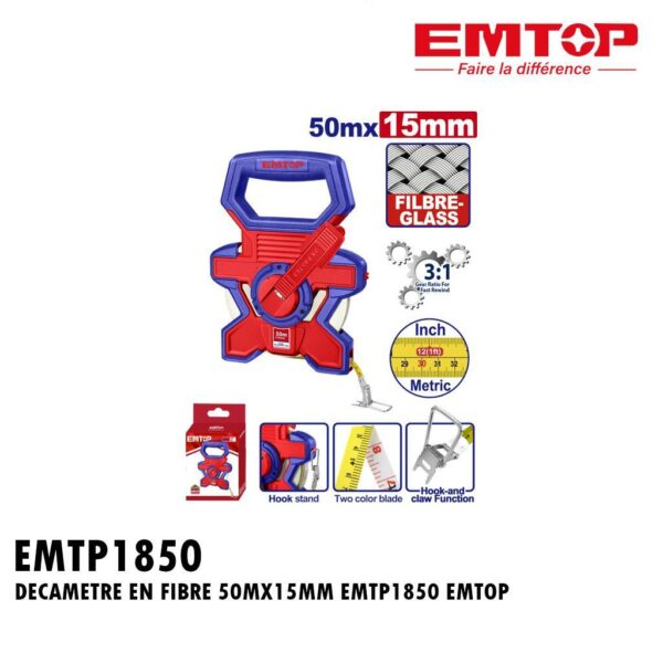 DECAMETRE EN FIBRE 50MX15MM EMTP1850 EMTOP