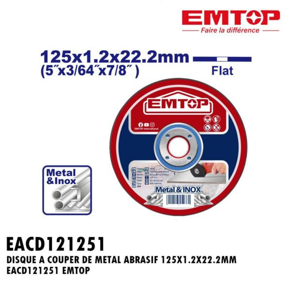 DISQUE A COUPER DE METAL ABRASIF 125X1.2X22.2MM EACD121251 EMTOP