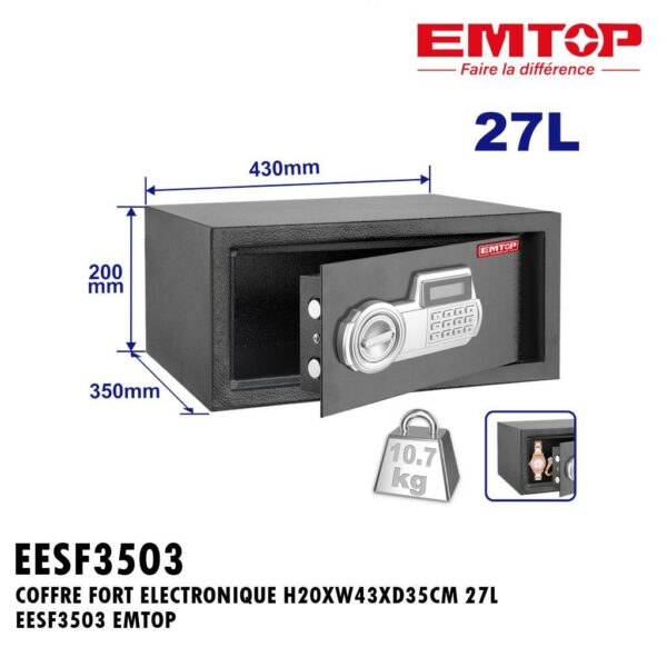 COFFRE FORT ELECTRONIQUE H20XW43XD35CM 27L EESF3503 EMTOP