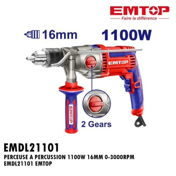 PERCEUSE A PERCUSSION 1100W 16MM 0-3000RPM EMDL21101 EMTOP