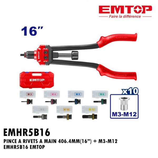 PINCE A RIVETS A MAIN 406.4MM(16") + M3-M12 EMHR5B16 EMTOP