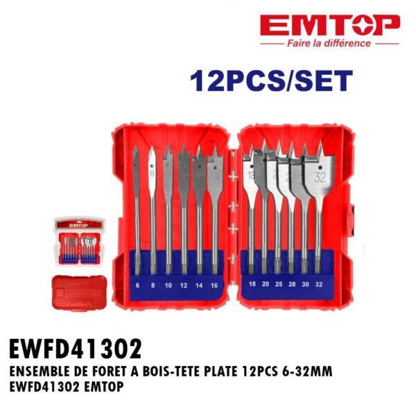ENSEMBLE DE FORET A BOIS-TETE PLATE 12PCS 6-32MM EWFD41302 EMTOP
