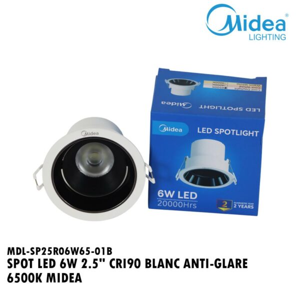 SPOT LED 6W 2.5" CRI90 BLANC ANTI-GLARE 6500K MIDEA