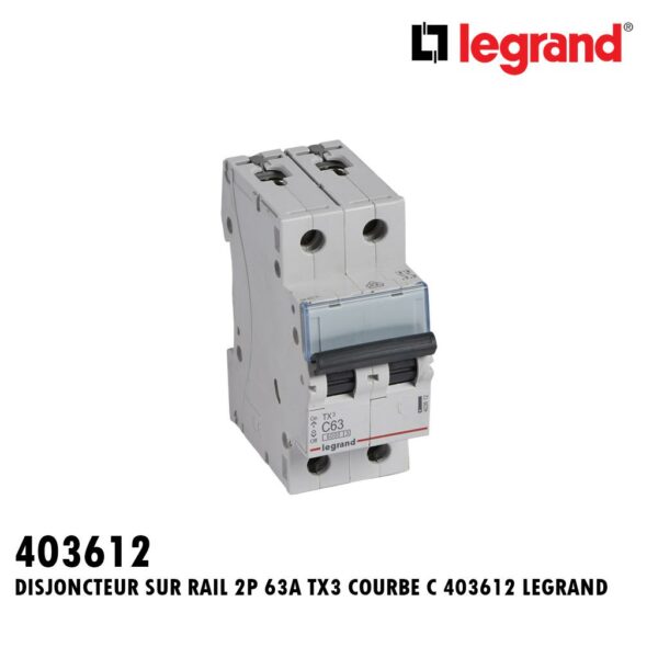 DISJONCTEUR SUR RAIL 2P 63A TX3 COURBE C 403612 LEGRAND