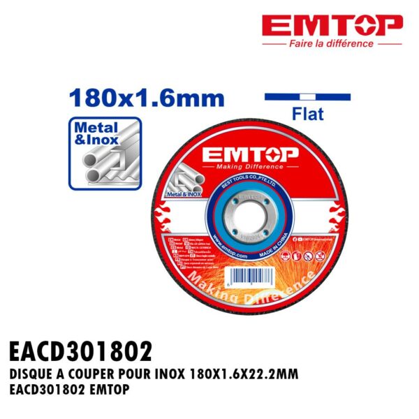 DISQUE A COUPER POUR INOX 180X1.6X22.2MM EACD301802 EMTOP