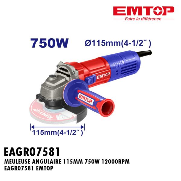 MEULEUSE ANGULAIRE 115MM 750W 12000RPM EAGR07581 EMTOP