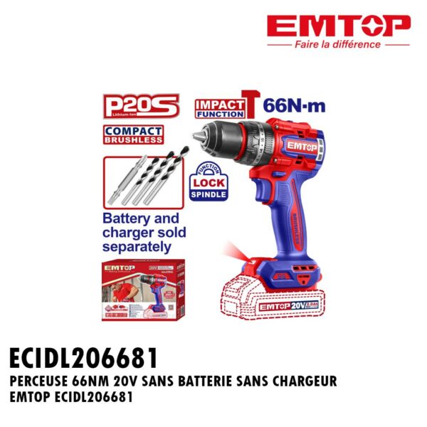 PERCEUSE 66NM 20V SANS BATTERIE SANS CHARGEUR EMTOP ECIDL206681