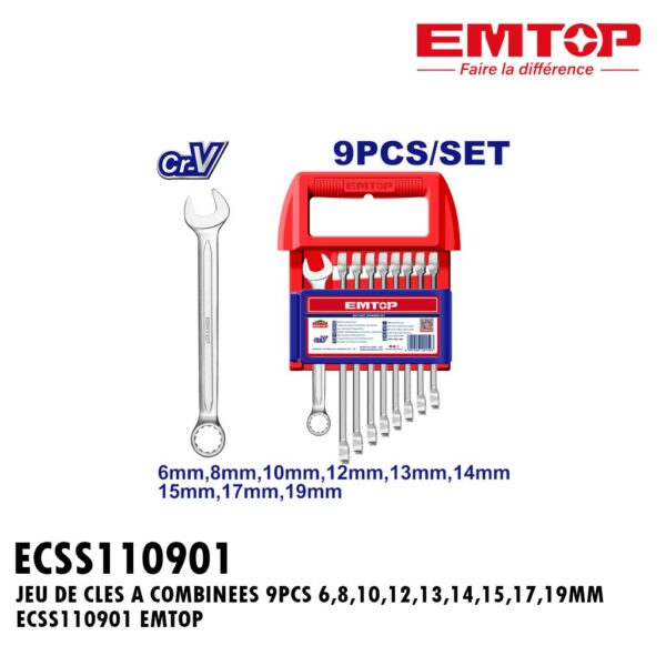 JEU DE CLES A COMBINEES 9PCS 6,8,10,12,13,14,15,17,19MM ECSS110901 EMTOP
