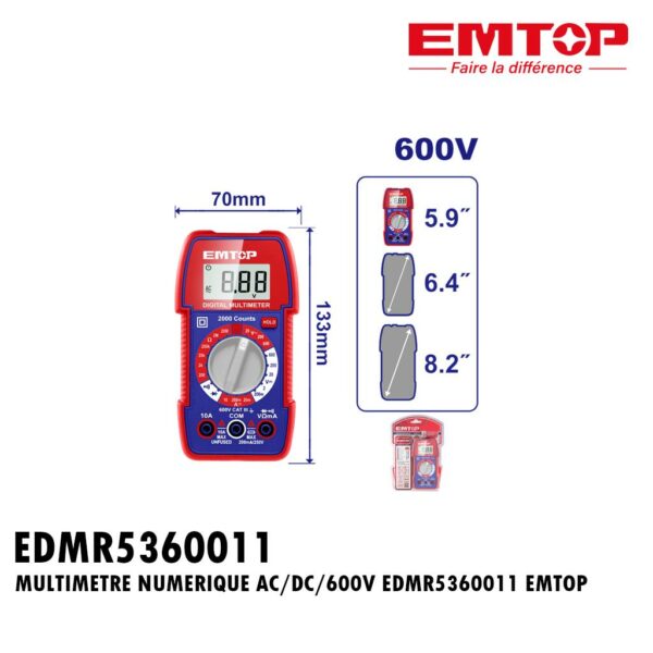 MULTIMETRE NUMERIQUE AC/DC/600V EDMR5360011 EMTOP